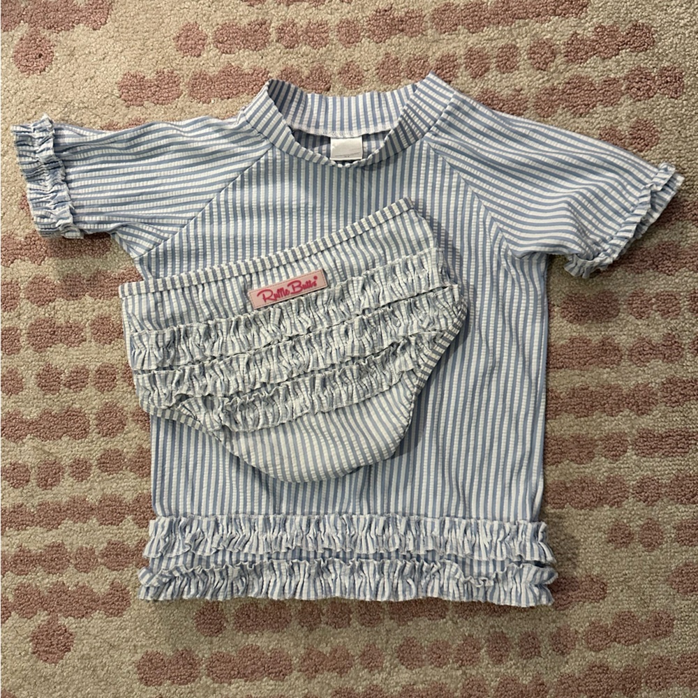 Ruffle Butts Blue Seersucker 2pc